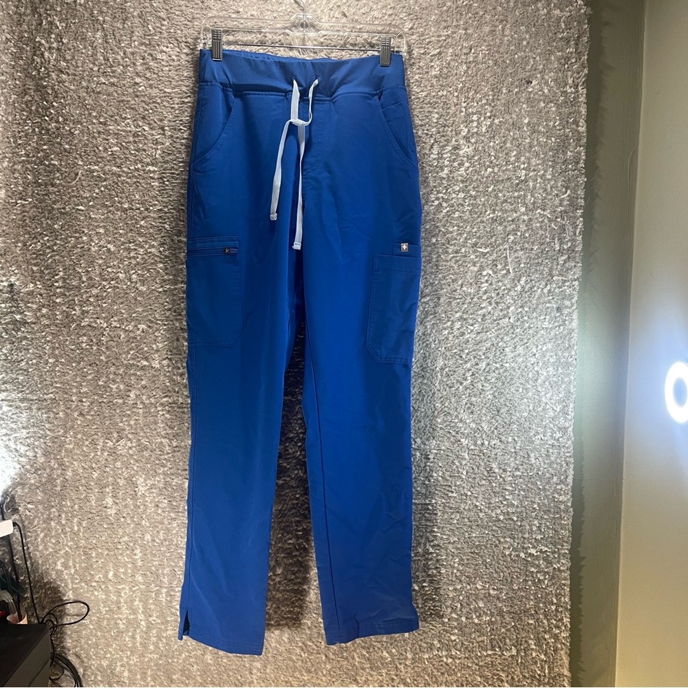 FIGS Yola Scrub Pants S Blue Straight Leg Yoga Waistband Cargo Pocket‎